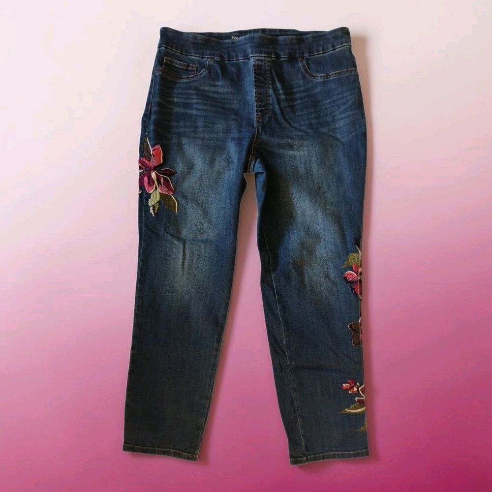 Chicos Denim Jeans Jegging Women's 14 Chico's sz 2.5 Ankle Floral Embellished
